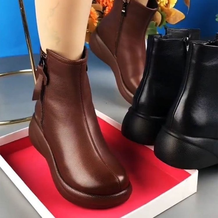 🎁Зимна разпродажба🔥Нови топли ботуши от мека кожа с двоен цип