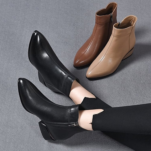 Кожени ботуши със среден ток и страничен цип