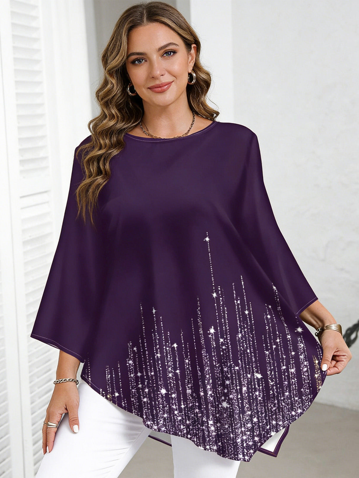 Тениска с Градиентен Принт и Кръгла Яка