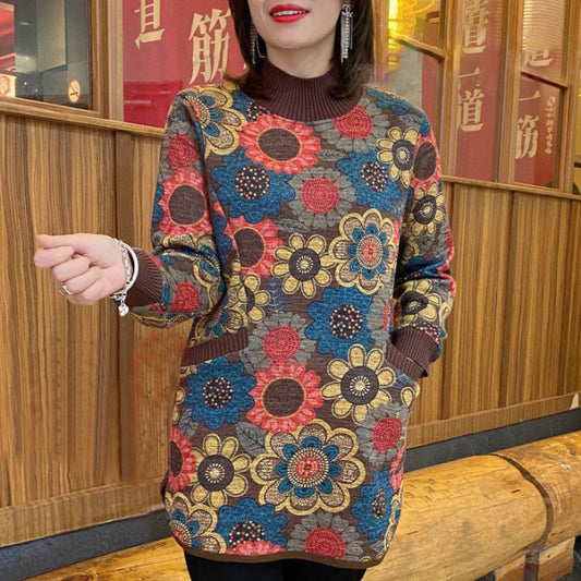 【M-6XL】2024 Есен и зима Ново удебелено кадифено широко кадифено горнище с ретро щампи