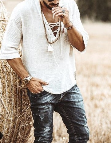 Мъжка Блуза със Среден Ръкав и Връзка