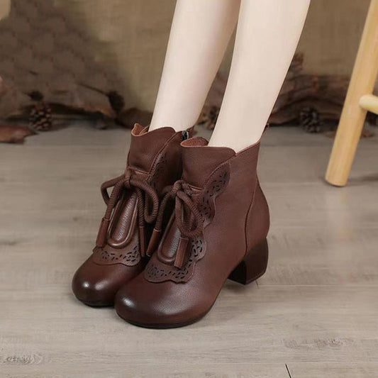 Ретро къси ботуши с мека подметка, заоблен връх и среден ток, неплъзгащи се