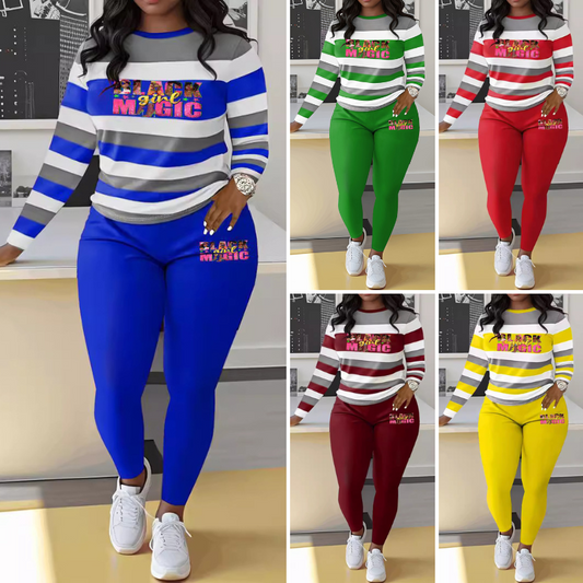 🌈😍【най-продавани】Небрежно спортно облекло с раиран принт (блуза + панталони)