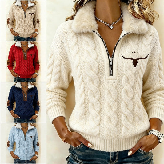 50% отстъпка! 🔥🔥 Плетен кардиган с дълги ръкави, принт и подплата от флийс