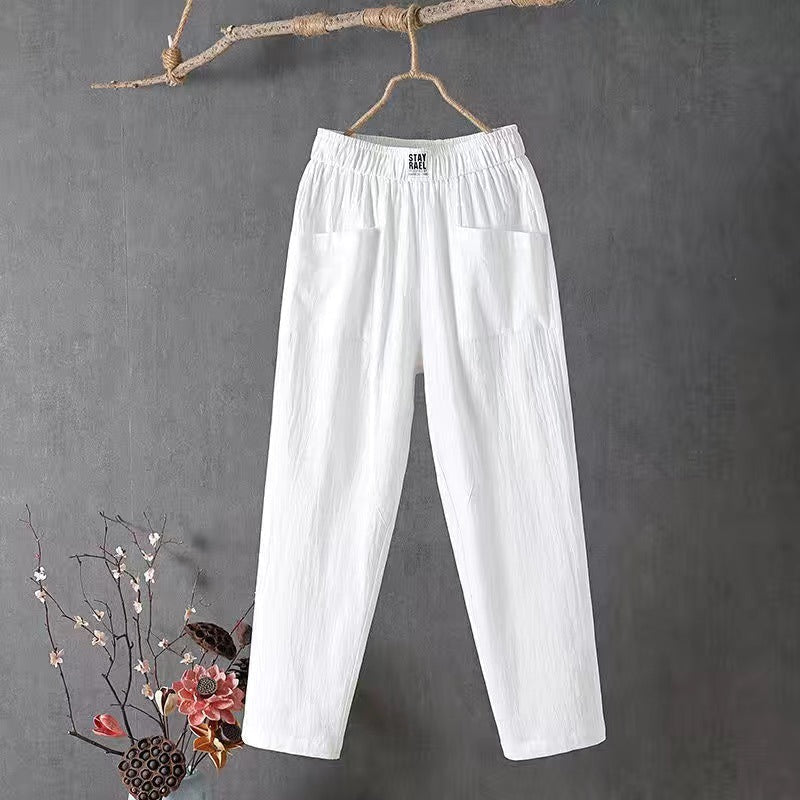 👖50% намаление+ Наложен платеж👖【M-4XL】Дамски летни ежедневни панталони от памук и лен, леки, дишащи и удобни