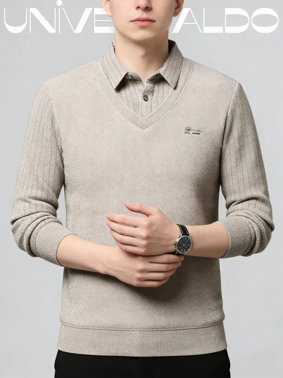 Мъжка Псевдо-Двуделна Топла Тениска с Поли Яка