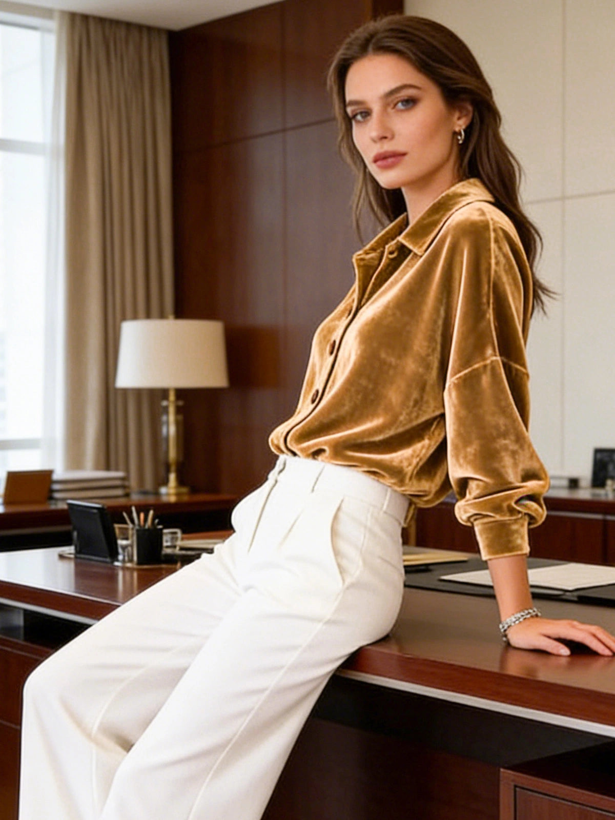 Кадифена Дамска Жилетка С Яка