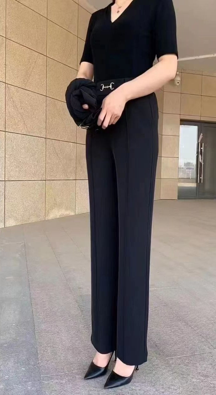 Нови висококачествени прави панталони, ежедневни летни връхни панталони, семпли тесни панталони с висока талия