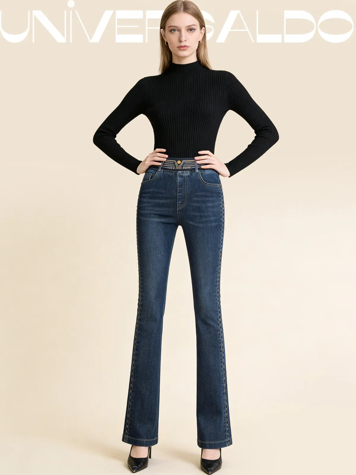 ✨👖🏆[Ново пристигане] Еластични клоширани дънки с висока талия