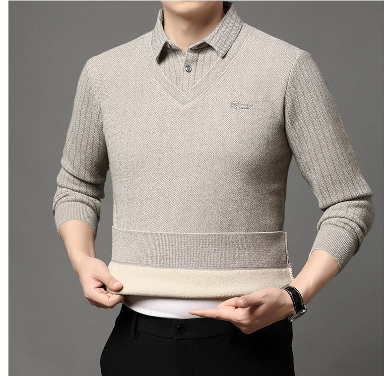 Мъжка Псевдо-Двуделна Топла Тениска с Поли Яка