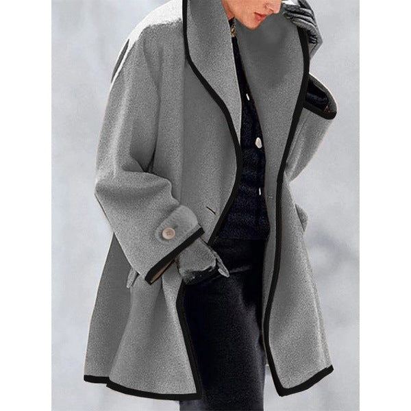 🥰[S-5XL] Ново есенно-зимно многоцветно вълнено палто с широки крачоли, качулка и кръгло деколте