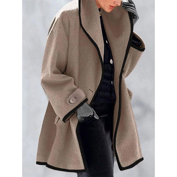 🥰[S-5XL] Ново есенно-зимно многоцветно вълнено палто с широки крачоли, качулка и кръгло деколте