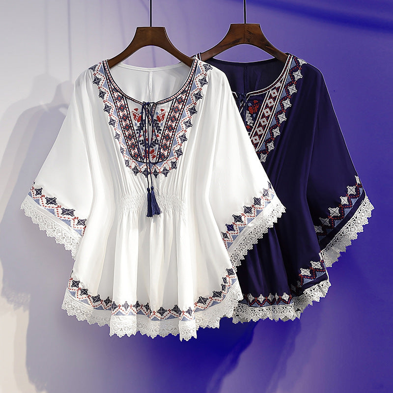 【горещи продажби】[S~5XL] Дамски горнища с бродирани големи размери Нови летни горнища