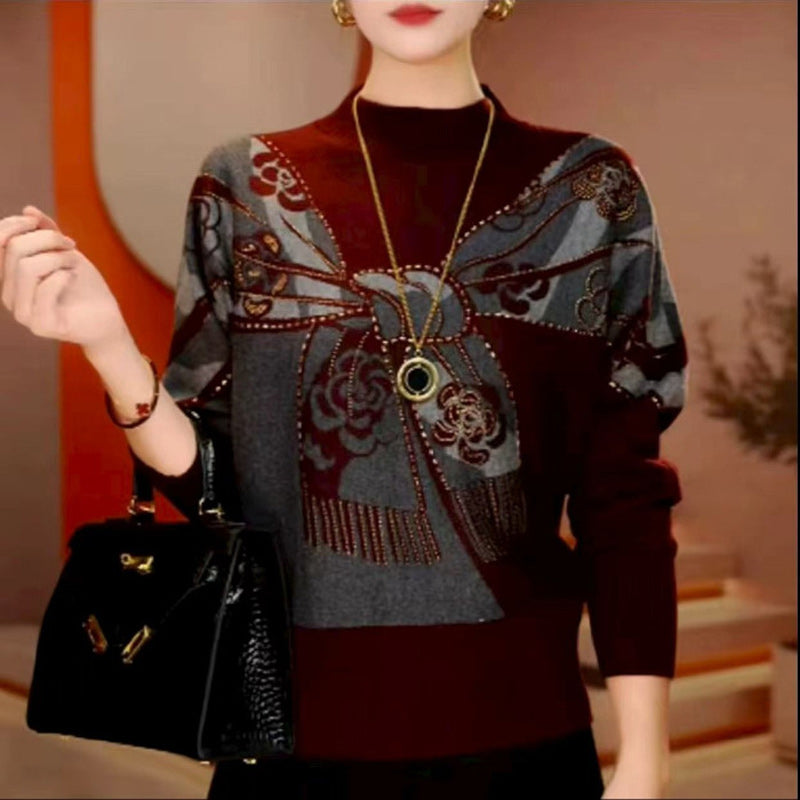 Двустранен Плетен Пуловер с Принт