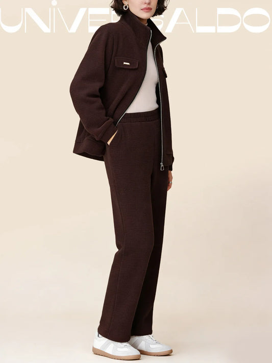 🔴💥【M-4XL】Дамски ежедневен кадифен костюм с удебелени елементи (сако + панталон)