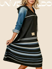 🌷🌞Нова дънкова рокля с качулка в цветни блокове