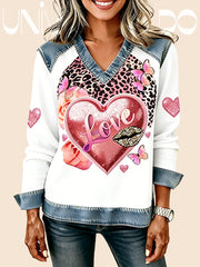 Суитшърт с V-Яка и Деним Ефект