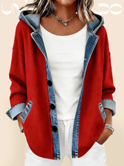 Спортно Яке с Качулка в Деним Ефект и Контрастна Карета