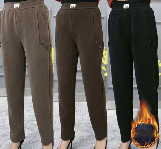 🔥【2XL-5XL】Нови есенни и зимни удебелени плюс кадифени ежедневни широки панталони с големи размери (купете два броя за по-добра сделка)
