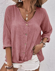 Свободна Блуза с V-Яка и Дълъг Ръкав
