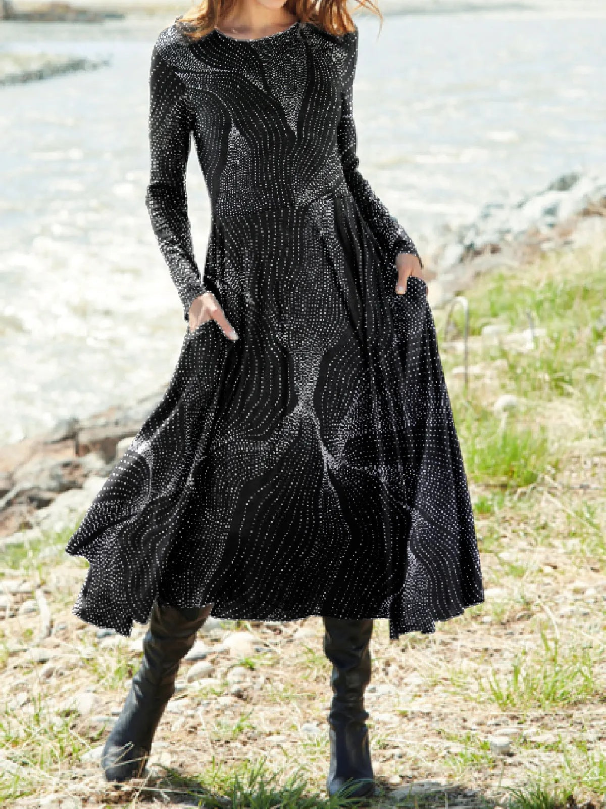 Класическа ретро рокля с дълъг ръкав