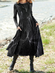 Класическа ретро рокля с дълъг ръкав