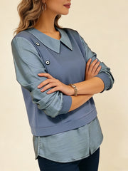 Модерна Псевдо-Двуделна Блуза С Райе И Дълъг Ръкав