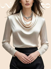 Едноцветна Блуза С Дълбоко Яке и Дълъг Ръкав