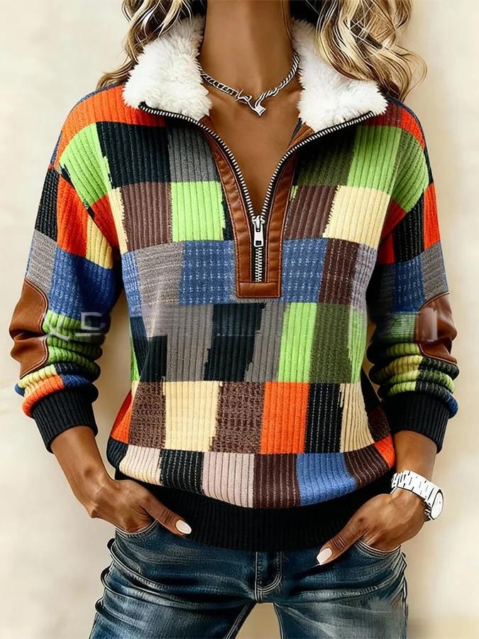 Ограничена във времето изненада: 50% отстъпка!🔥🔥 Дългоръкава блуза с принт и пухкав кардиган