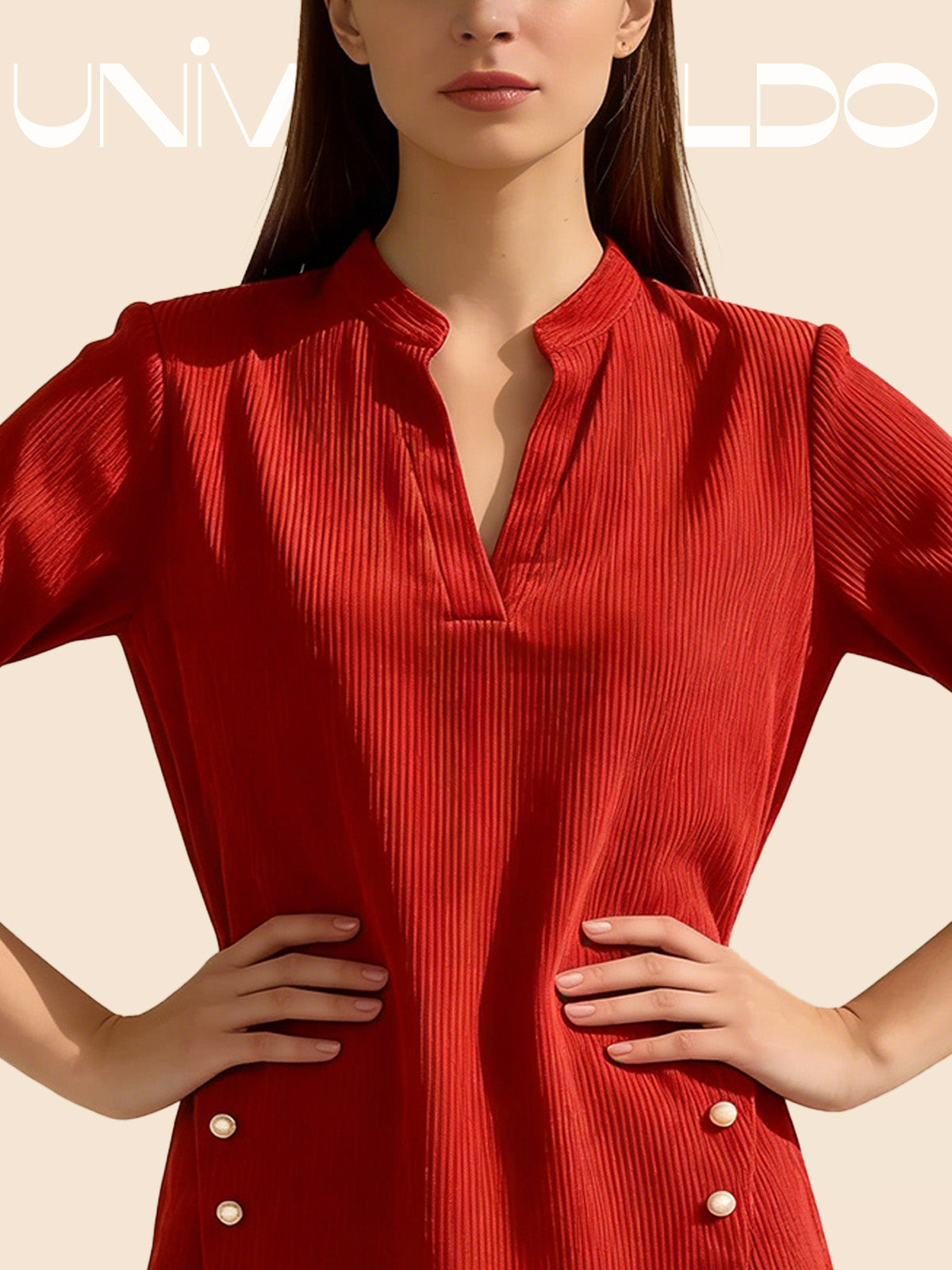 Плетена Свободна Тениска С V-Яка И Копчета