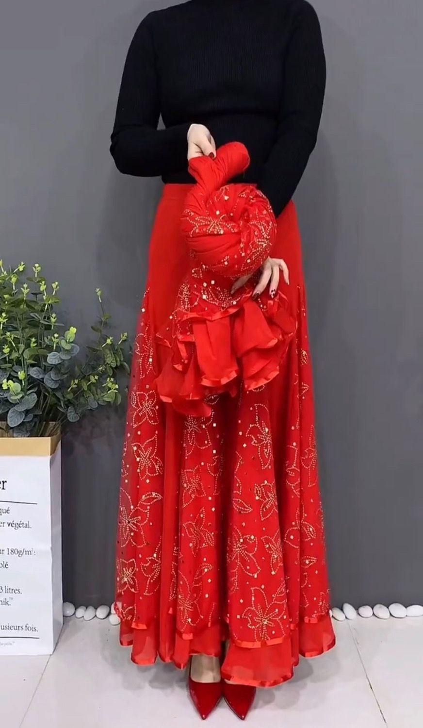 🌷🌹2026 Бродирана дълга пола с висока талия Драпирана танцова пола