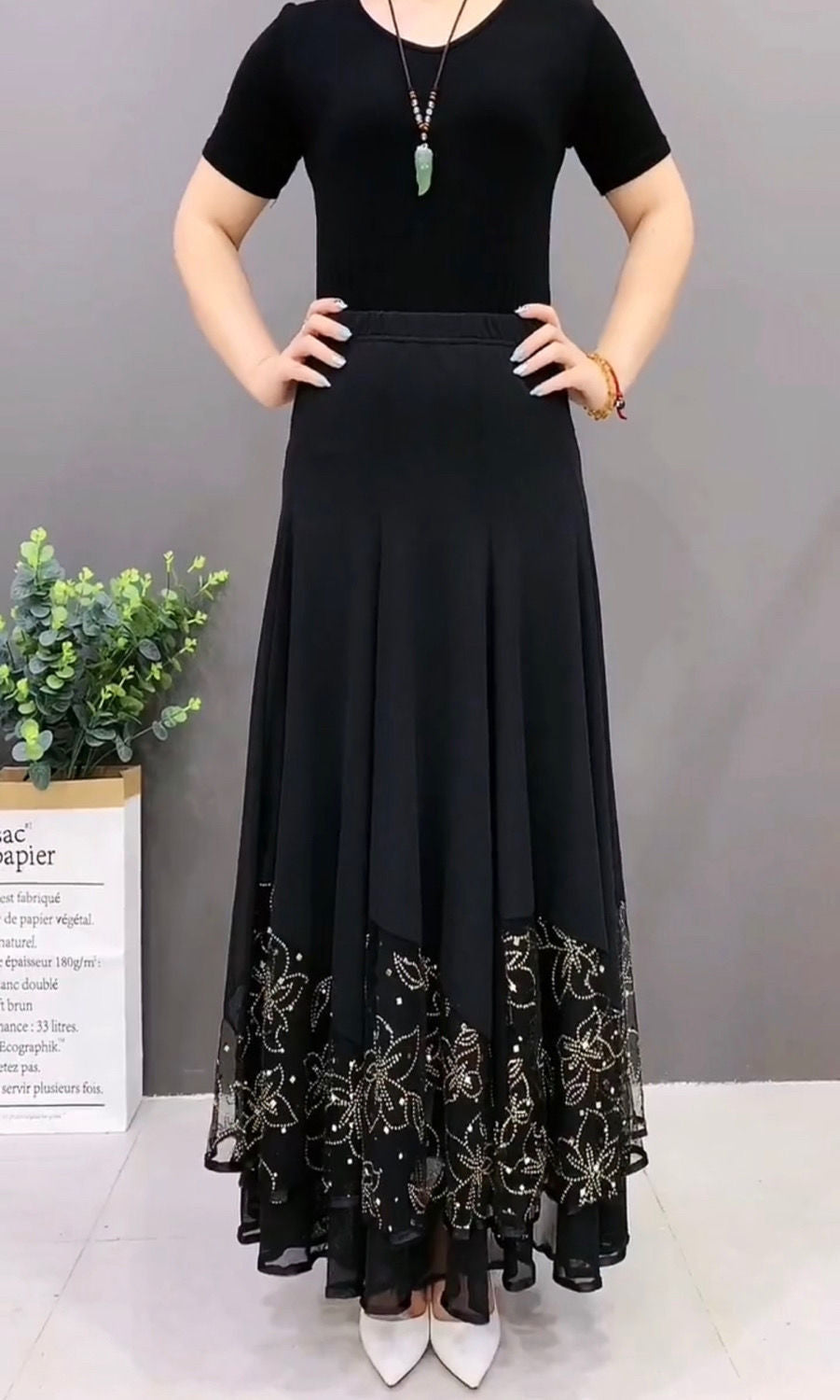 🌷🌹2026 Бродирана дълга пола с висока талия Драпирана танцова пола