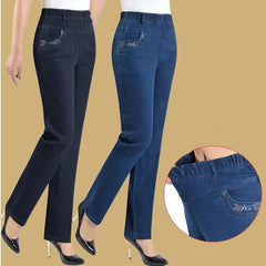 👖【50-90 KG】 Нови дънки с висока талия, еластични и с свободна кройка