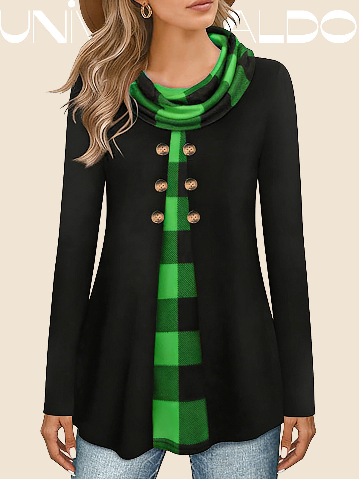 Псевдо-Двуделна Блуза с Висока Яка и Копчета