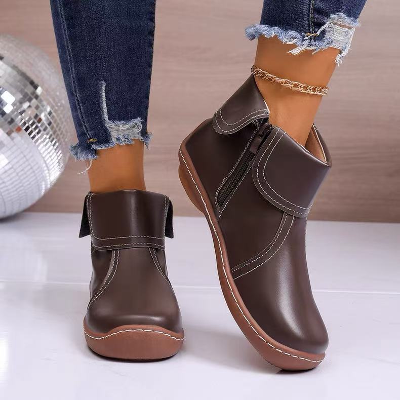 👢 Мартински ботуши с къса китка и страничен цип от кожа