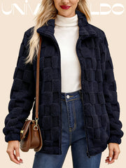 Яке с Изправена Яка, Каре и Молния от Имитиран Кож