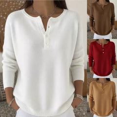 🌷💃【Ново, гореща разпродажба】【S-2XL】Дамски едноцветен пуловер с V-образно деколте, свободен и ежедневен стил