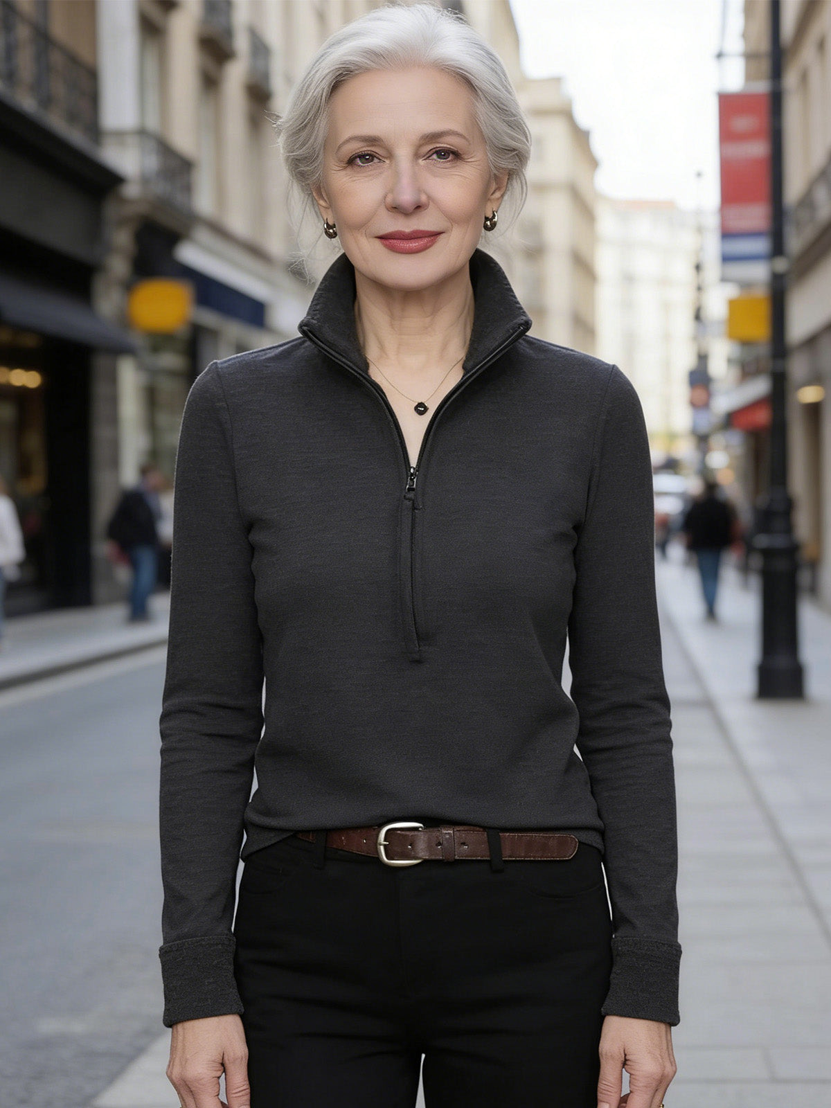 Спорна Блуза с Полу-Джипс и Изправена Яка