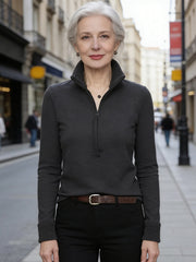 Спорна Блуза с Полу-Джипс и Изправена Яка