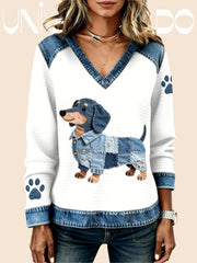 Суитшърт с V-Яка и Деним Ефект