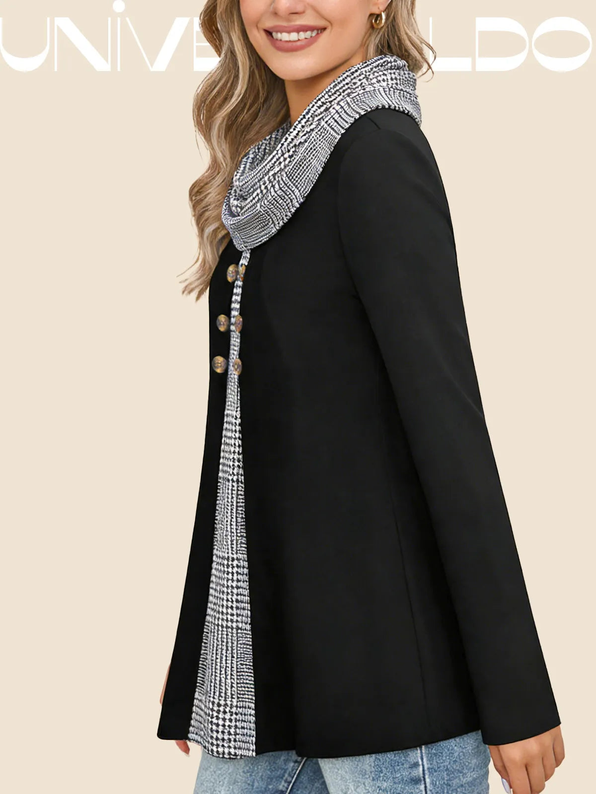 Псевдо-Двуделна Блуза с Висока Яка и Копчета