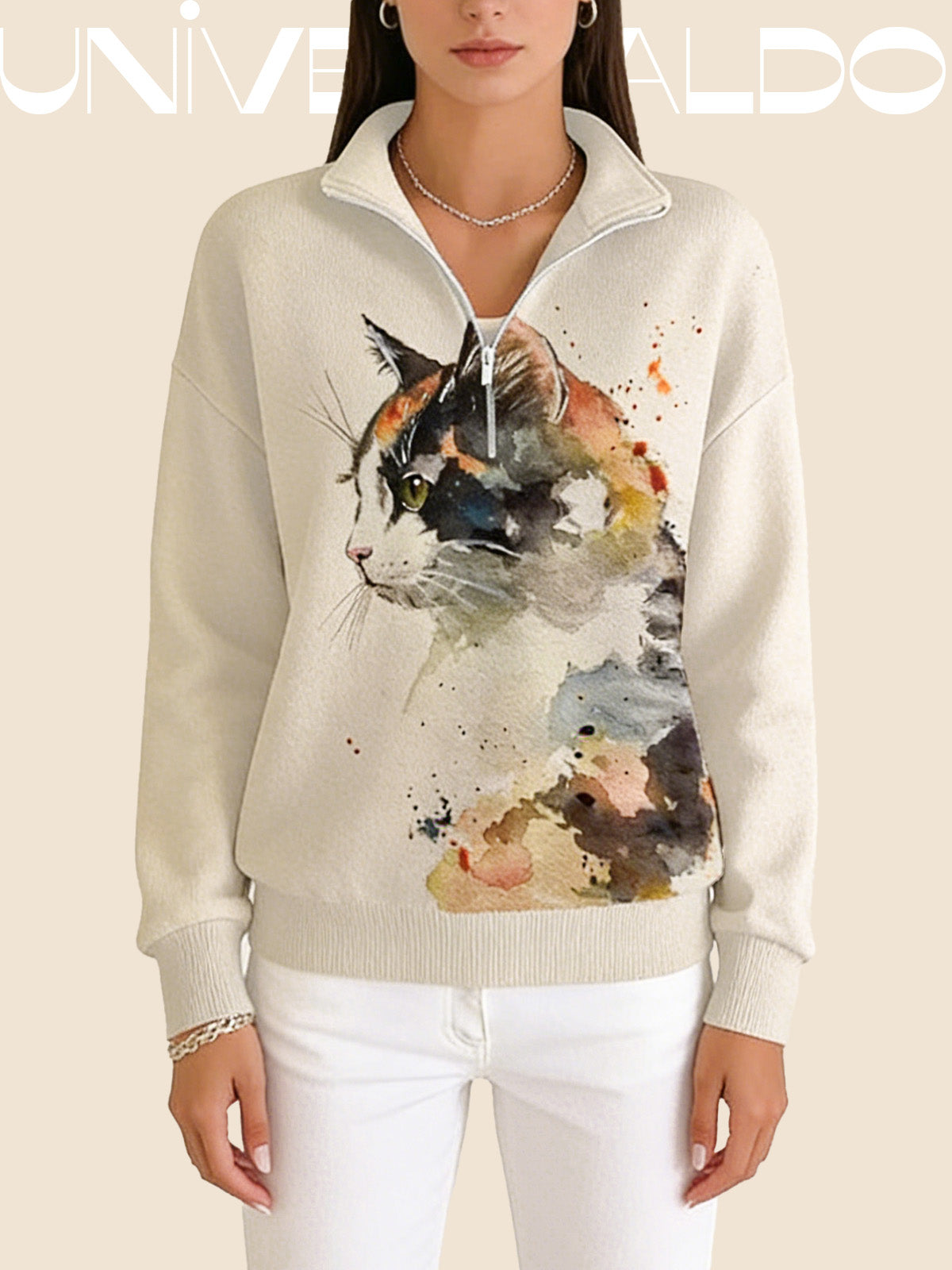 Суитшърт с Котка, Полу-Джипс и Изправена Яка