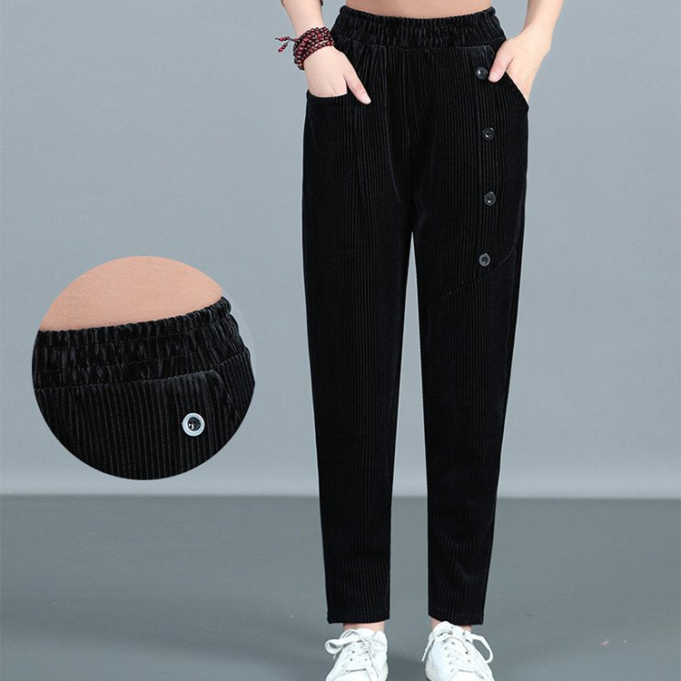 💕【50% ОТСТЪПКА】【XL-5XL】Есен/Зима Нови дамски кадифени панталони с катарама