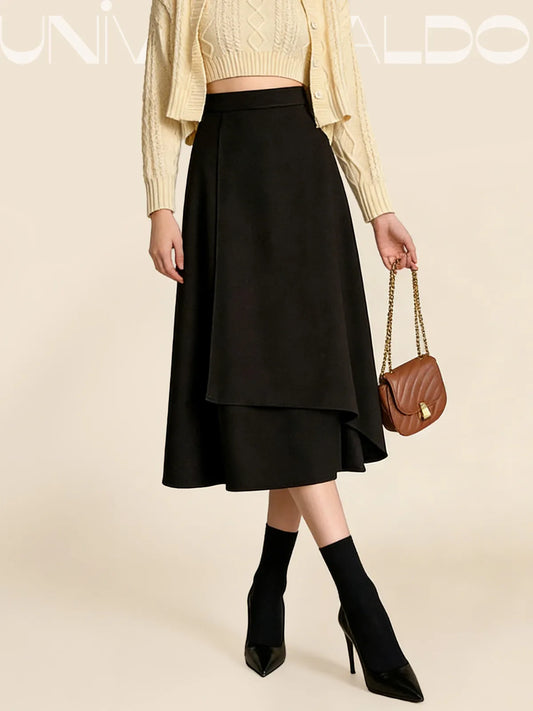 Неправилна Полу-Рокля с Висока Талия и Воденещ Крой