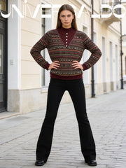 Топла Блуза с Райета и Полу-Висока Яка