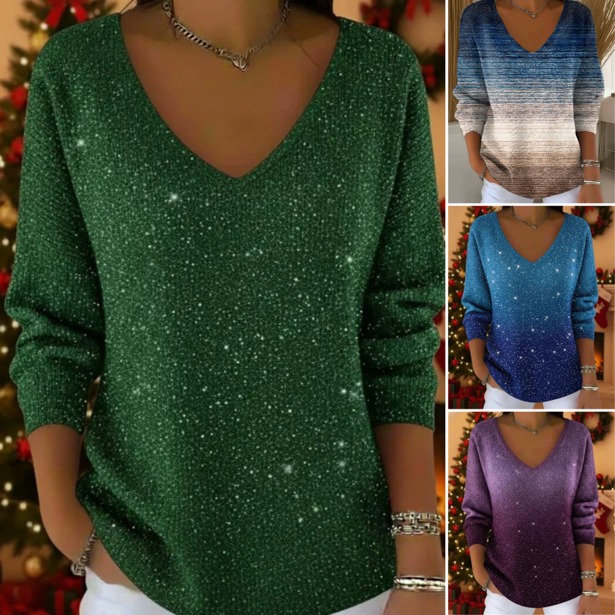 Нов дамски пуловер с дълъг ръкав и V-образно деколте