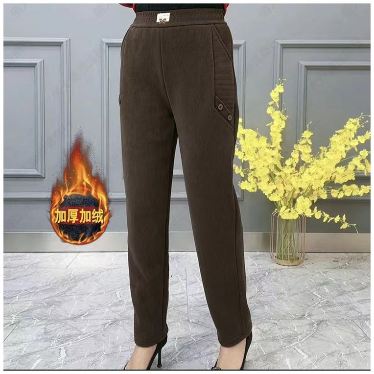 🔥【2XL-5XL】Нови есенни и зимни удебелени плюс кадифени ежедневни широки панталони с големи размери (купете два броя за по-добра сделка)