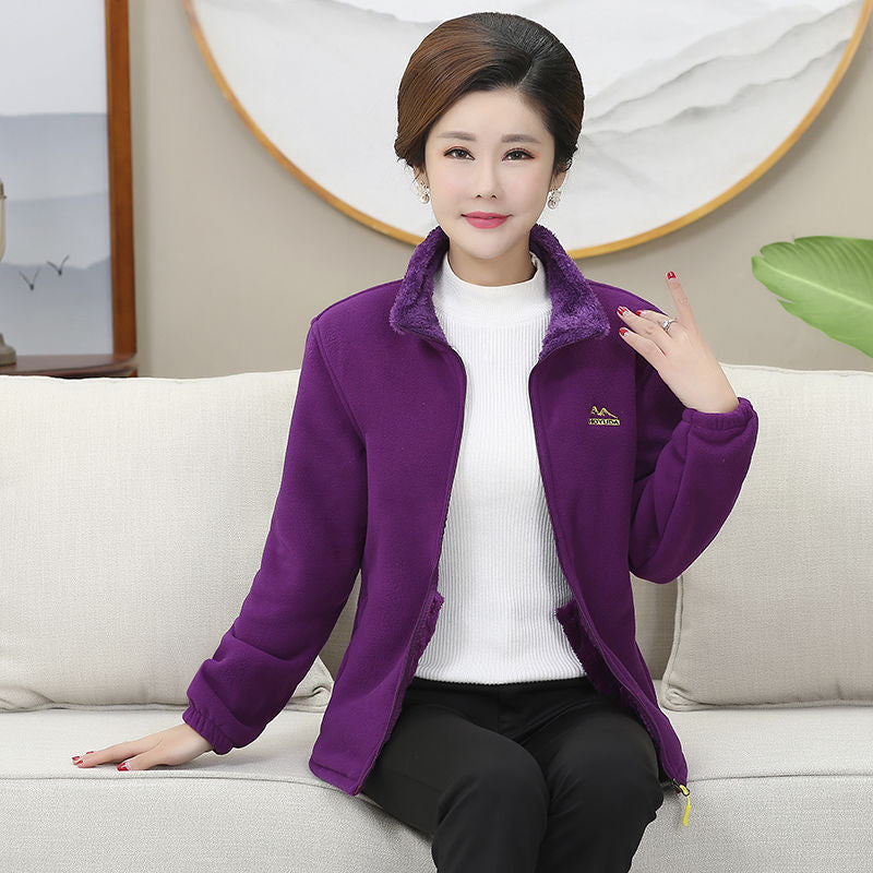 Ново дамско яке от дебел полар в едноцветен цвят