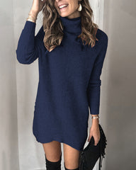 👗【S-3XL】Нов пуловер с високо яке и обърнат яке – плетена рокля-пуловер