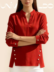 Плетена Свободна Тениска С V-Яка И Копчета